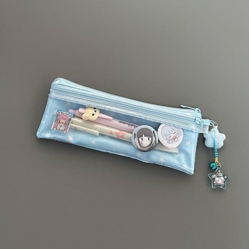 Creative Design Retro Kawaii Pencil Case Cute Cartoon Clover Star Stationery Storage Large Capacity Student Pencil Bag