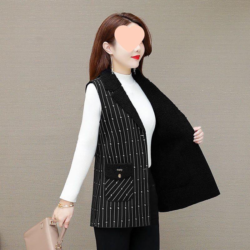 Plus Size Fleece-Lined Vest for Middle-Aged & Elderly Women - Stylish Autumn/Winter Suit Collar