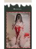 Alluring Velvet Mesh Open Crotch Christmas Lingerie Bodysuit Set for Women