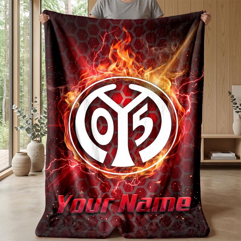 Mainz 05 Custom Name Text Flannel Blanket Soccer Logo Personalized Fleece Throw Blanket Special Gift For Sofa Bedroom Home
