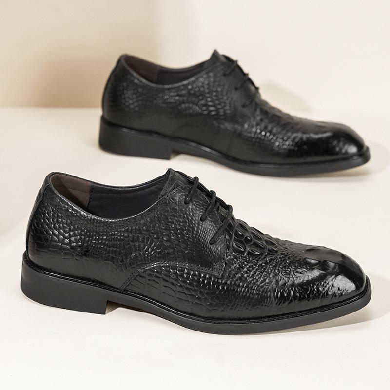 

Осенняя кожаная обувь в британском стиле, мужская обувь из натуральной кожи, первый слой коровьей кожи, мягкий заостренный носок, деловая, нарядная, с крокодиловым узором, коричневая кожа 44 чёрный