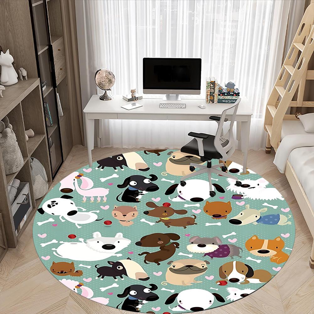 1pc Dogs Hearts Office Round Area Rug, Under Office Chairs Bedroom Living Room Home Decor, Room Deco