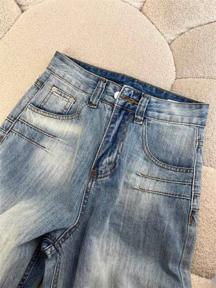 Women's Retro Washed High Waist Wide Leg Jeans - Autumn Straight Leg, Loose Fit, Floor Length