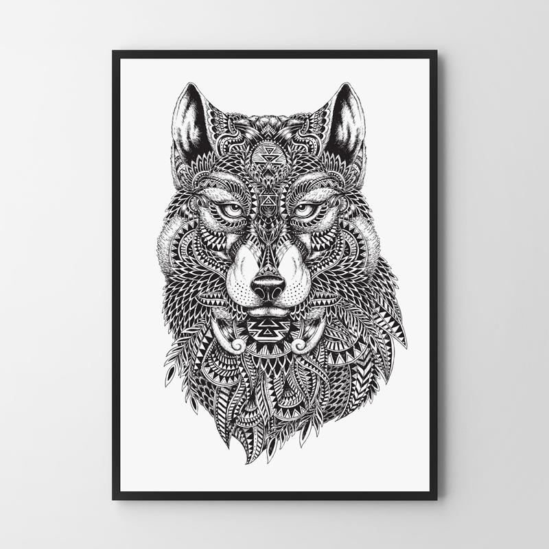 Poster Black and White Wolf Sketch Illustration