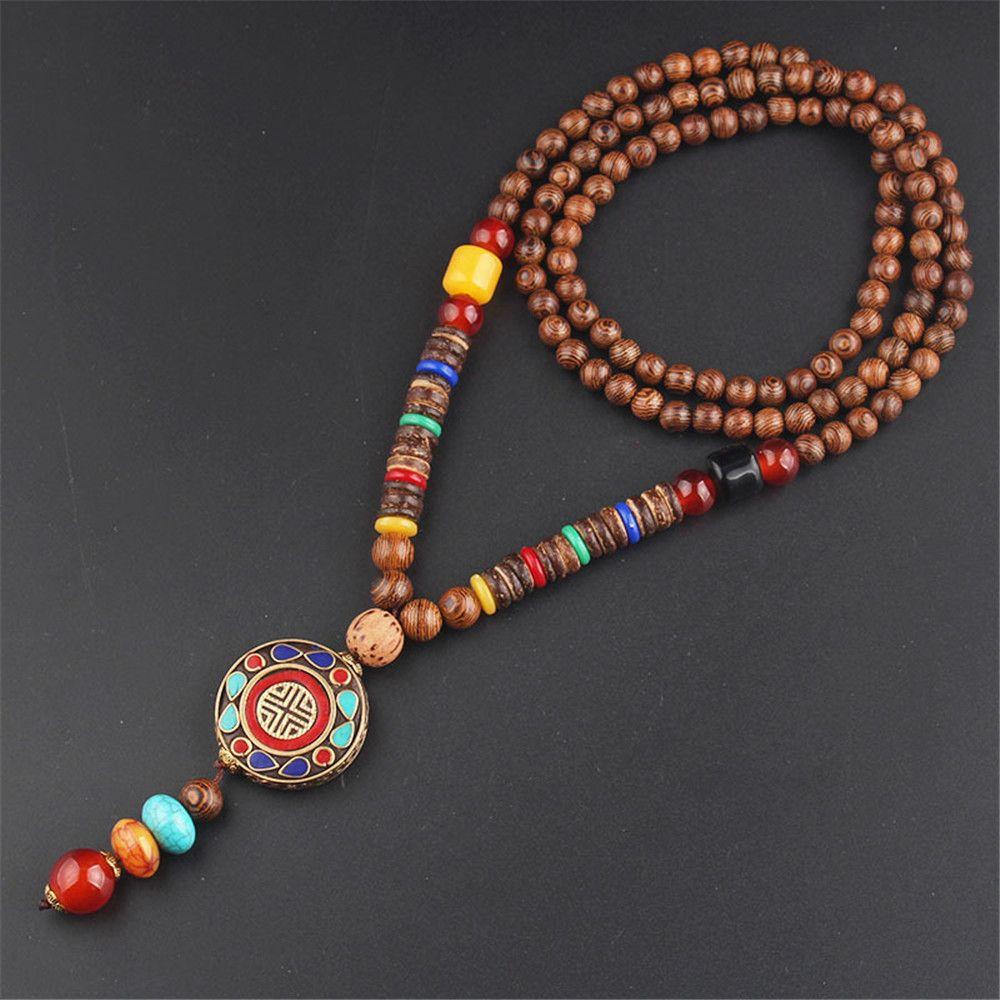 Sweater Dress Tassel Wooden Beaded Bohemian Pendant Chain Jewelry  Handmade
