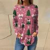 Tee Shirts For Women Casual Round Neck Long Sleeve Shirts Christmas Printing Top Pullover