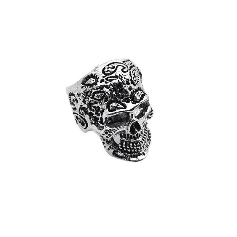 Retro Cross Tatoo Skull Ring For Men Silver Color Punk Gothic Rock Hiphop Open Ring Biker Accessories Handmade Designer