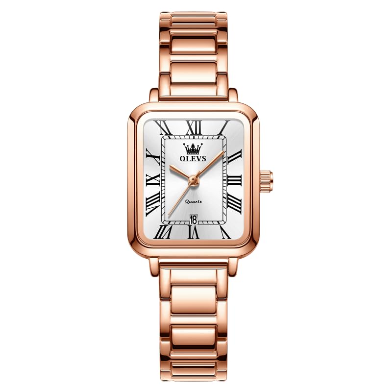 OLEVS Quartz Simple and Rose Gold White Women's Watch, Elegant, Luminous,