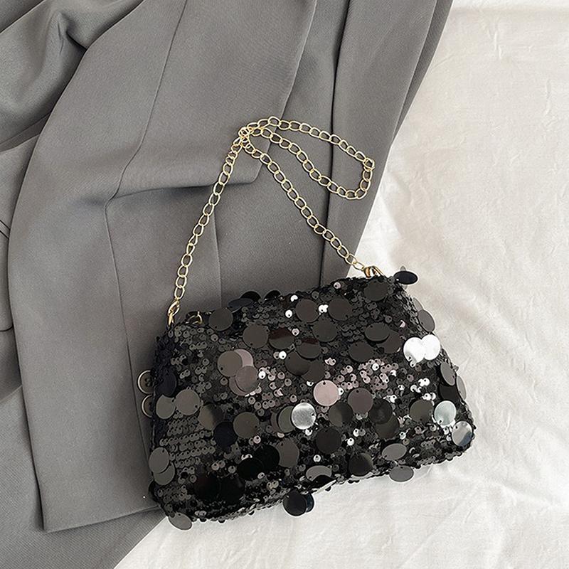 Sequin Evening Party Shoulder Bags For Women Lightweight Portable Ladies Chain Crossbody Bag Solid Color Casual Female Handbag