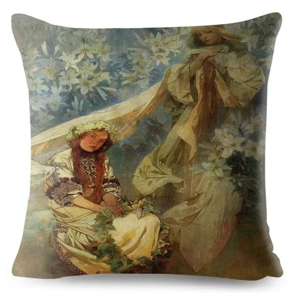 Art Nouveau Mucha Gallery Povlak na polštář Béžový povlak na polštář Autosedačka Home Decor