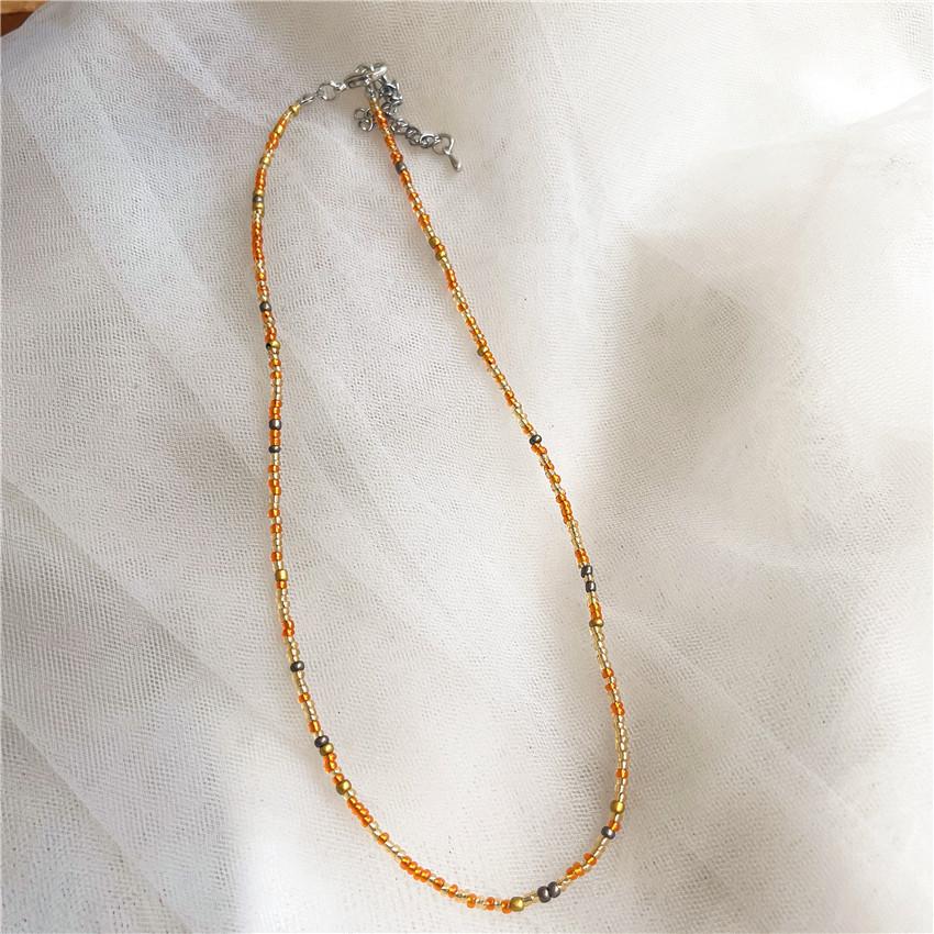 Collier de perles de couleur rétro, Collier de perles de riz arc-en-ciel style fille, Collier de couleur bohème