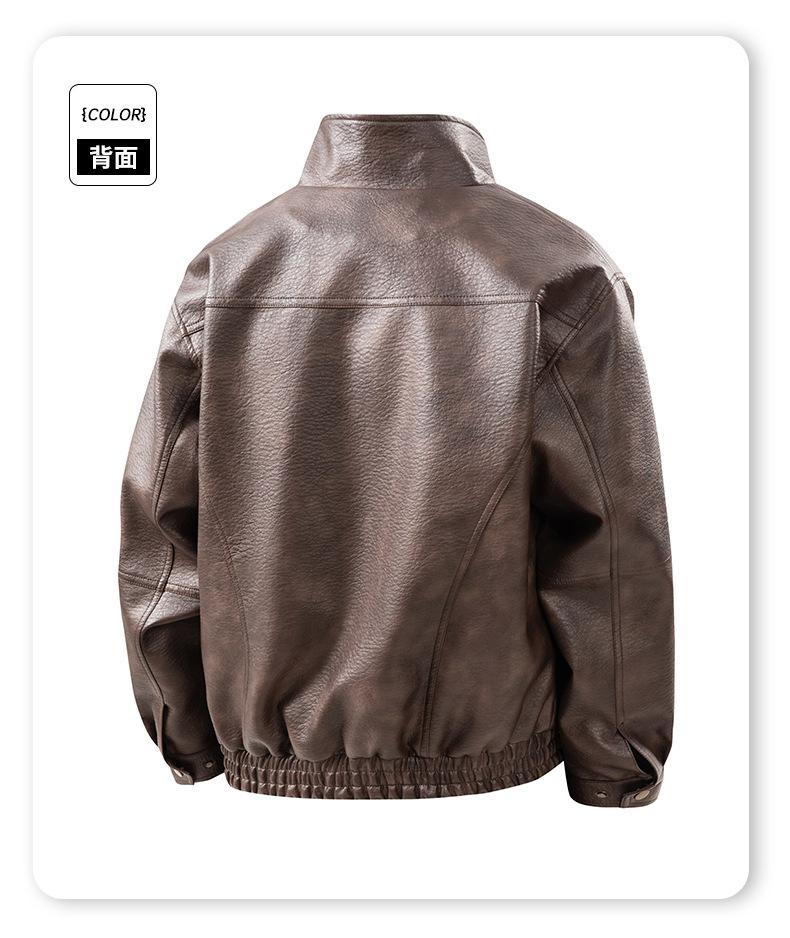 Mens Pu Leather Jacket Stand Collar Loose Retro Motorcycle Casual Outerwear