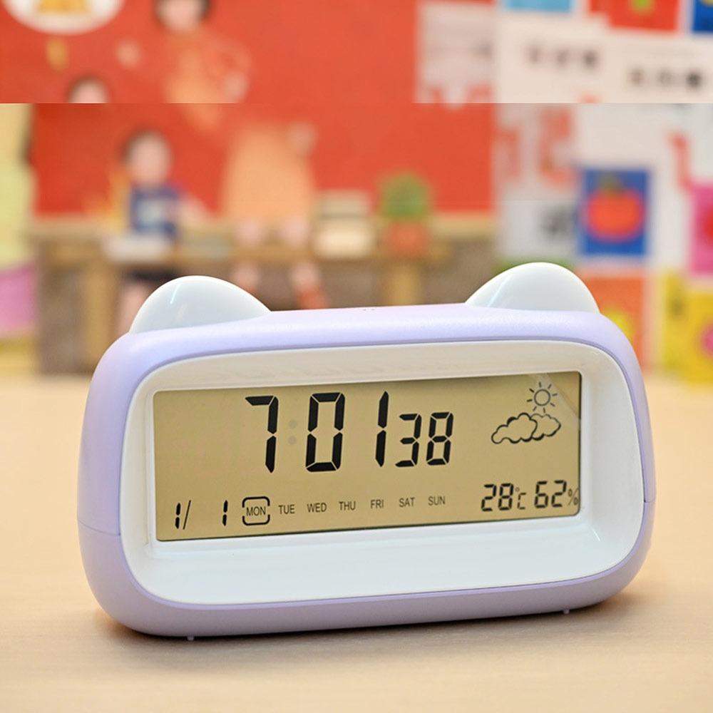

Temperature Display Digital Alarm Clock Humidity Display Digital Display Cat Shape Clock LCD Screen Week Display Alarm Clock фіолетовий