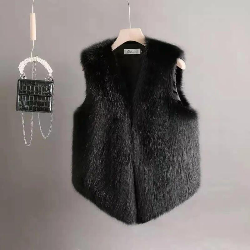 

Меховой жилет женский, короткая верхняя одежда, осенне-зимний жилет из искусственного кроличьего меха, женский модный теплый плюшевый жилет, женская куртка XL чёрный