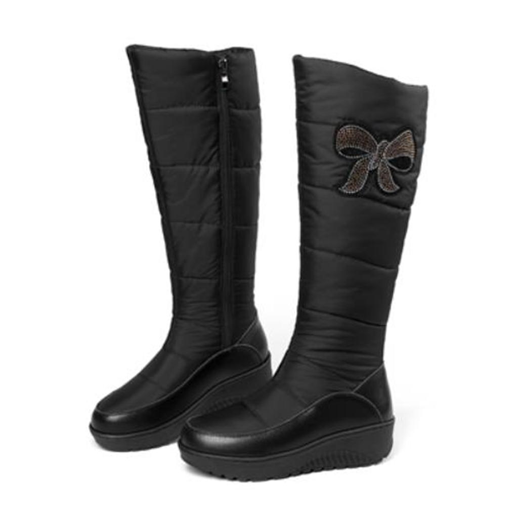 Krazing Pot Microfiber Down Fiber Tarpaulin Autumn Winter Shoes Med Heels Size 44 Super Size Snow Boots Round Toe Keep Warm Thigh High Boots