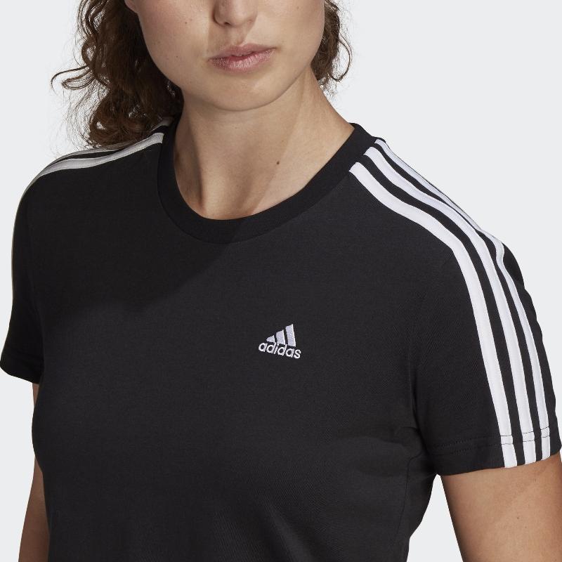 Adidas Round Neck Letter Print Comfort Stripe Short Sleeve T-Shirt Women Tops Black GL0777