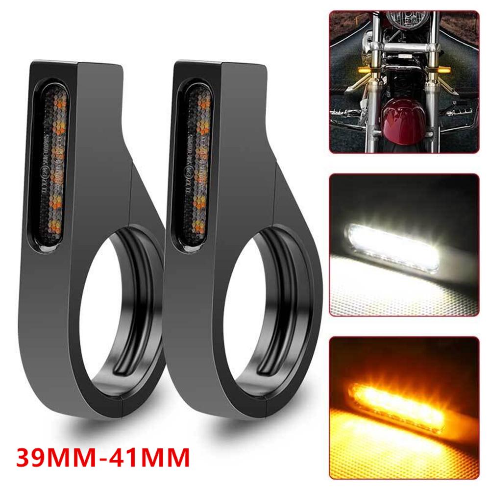 

2x LED Motorcycle DRL Turn Signal Blinkers Light 12V For 39-41mm Fork Mount Clam