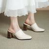 Fashion 2025 New Genuine Leather Fashion Shoes Women High Heels Square Toe Mules Slippers Ladies Office Dress Shoes Sandales Pumps
