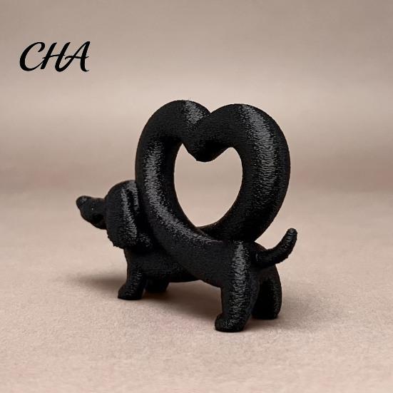 Unique Dog Lover Gifts 3D Printed Dachshund Heart Ornament, Creative Statue, Cute Romantic Anniversary Present Love Animal Figurine for Home
