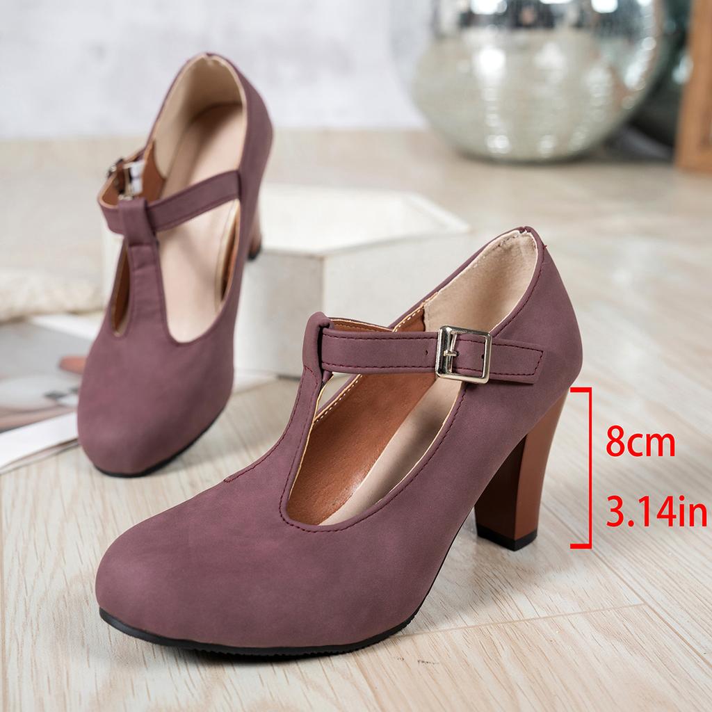 New Style High-heeled Women's Round-toe Thick-soled Shoes in Large Size