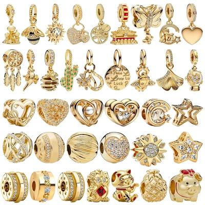 Pozłacany Srebrny 925 Zwierzę Gwiazda Serce Koralik Wisiorek Charms do Naszyjnika Bransoletki Biżuteria DIY Prezent dla Kobiet