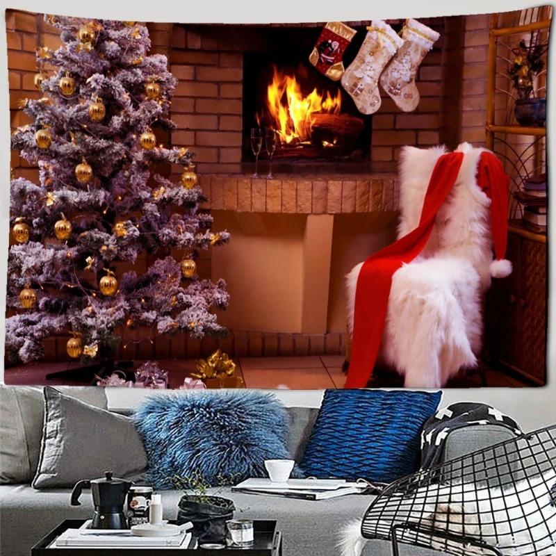 Santa Claus Christmas Tapestry Christmas Tree Wall Decoration Background Fabric Red Stove Tapestry Holiday Happy New Year