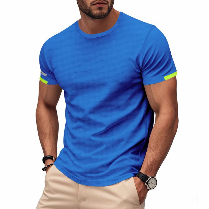 Men s Quick-drying Sports Night Running Round Neck Casual Shirt Sleeves M синий