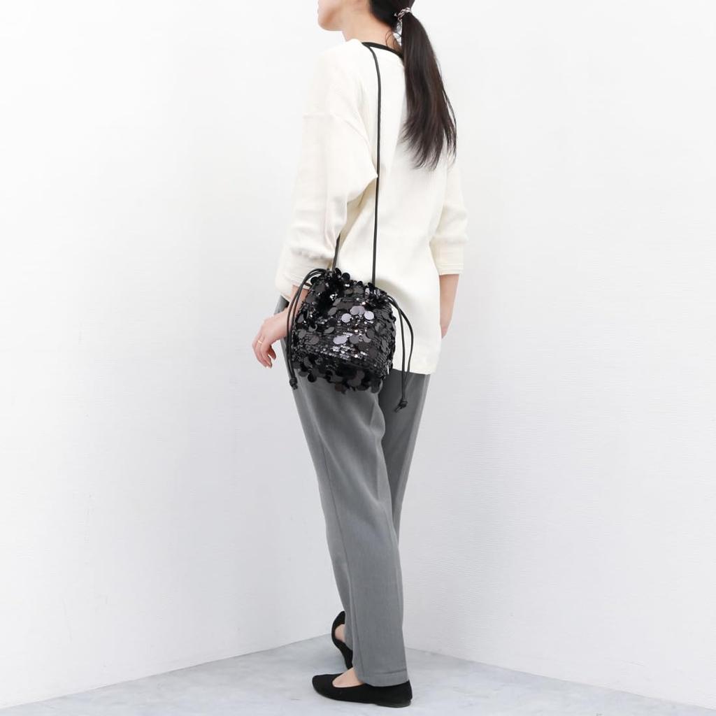 Kashkash 2-Wege Pailletten Kordelzug Umhängetasche, 01-00-81700, Damen, Schwarz