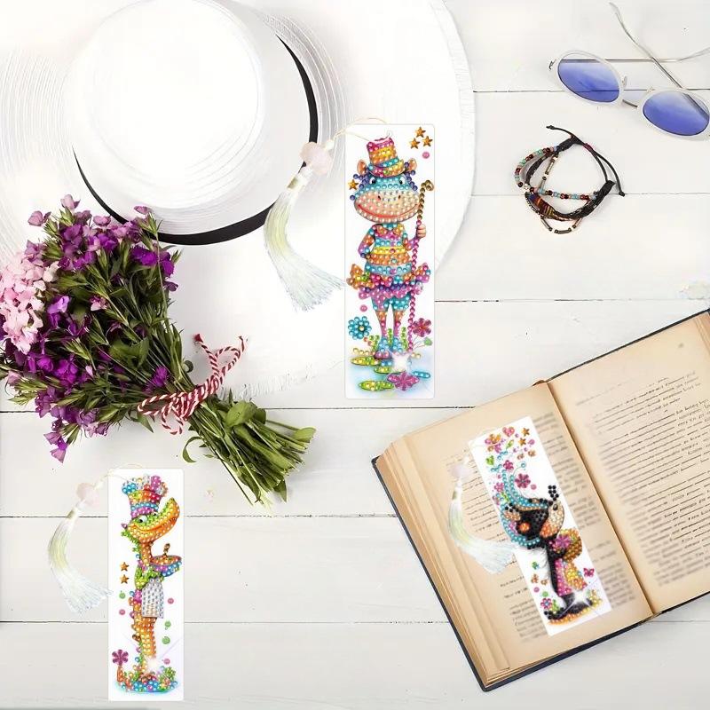 6pcs Diamond Art Painting Bookmarks with Rhinestone Tassels Crystal Pendants for Book Notes Sparkling Handmade Book Marker Craft