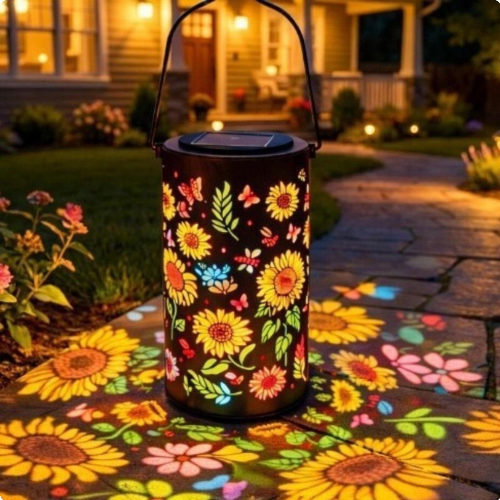 Solar Floral Lantern Weather Resistant Hanging Outdoor Automatic activation/Off Hollow Metal