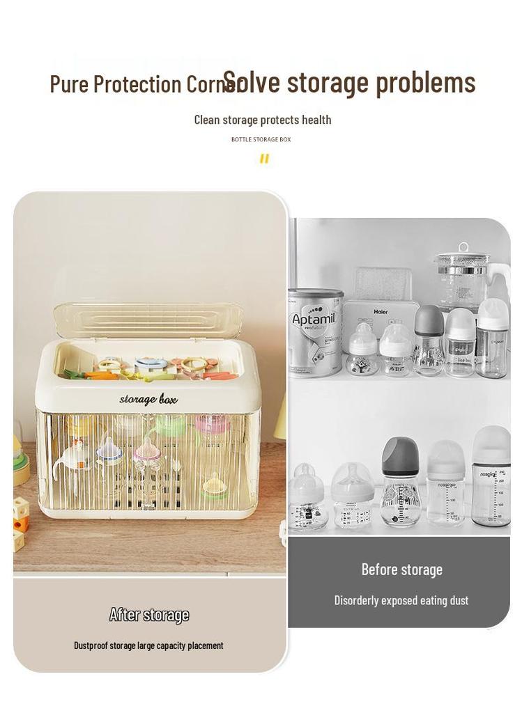 Folding Cabinet: Dustproof Baby Bottle & Weaning Food Storage with Draining Tableware Toolbox Shelf
