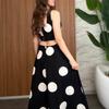  European and  women's clothing new big polka dot suspender short top high waist wide pendulum long skirt temperament set