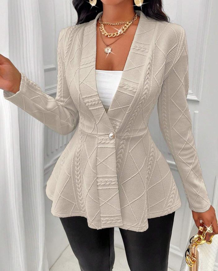 Jacquard 2025 Women's Textured Button Long Sleeve Light Luxury Overcoat