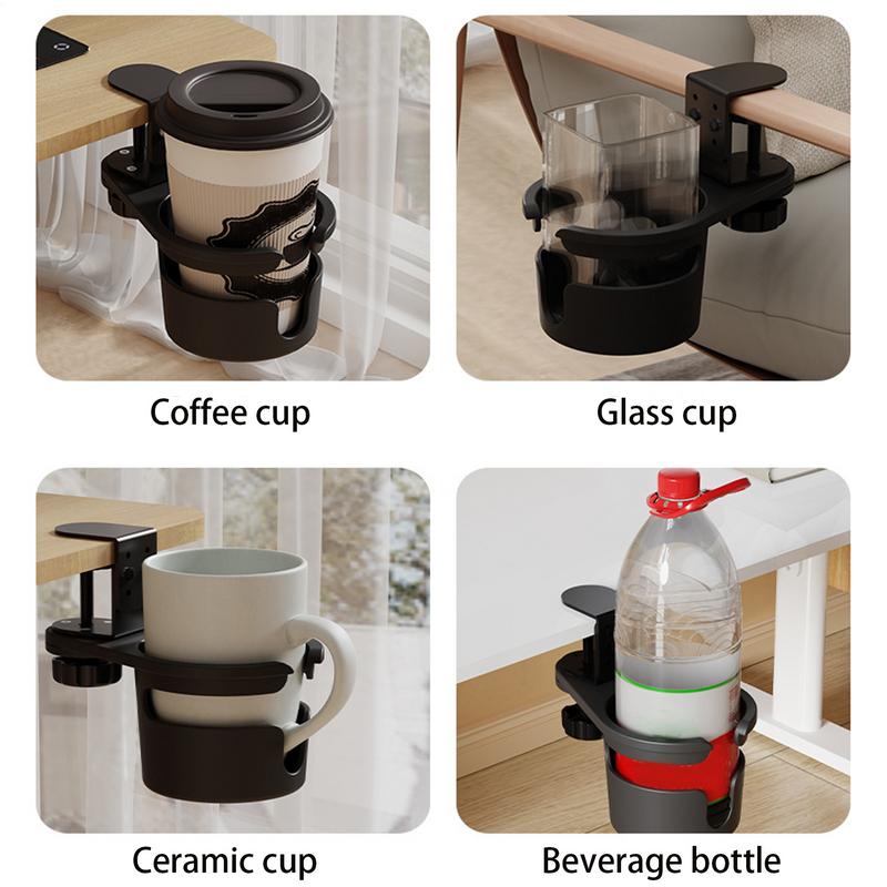 Suport de pahar pentru birou, reglabil, depozitare pentru birou, rotativ 360 de grade, cu clemă pentru marginea mesei, suport pentru pahare de cafea, sticle de apă