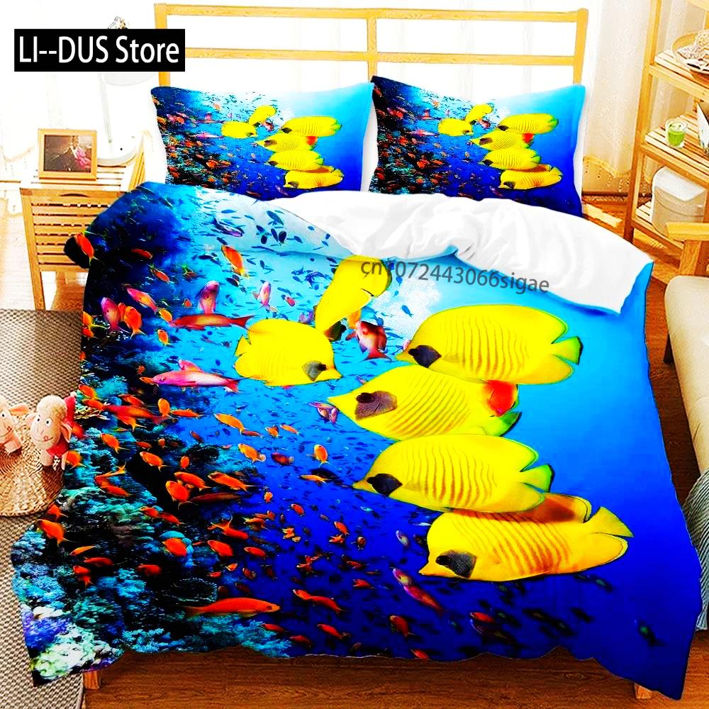 Underwater World Bedding Set Duvet Cover Pillowcases Twin Full Queen King Bed Linen 3D Print Sea Fish Duvet Cover Sets