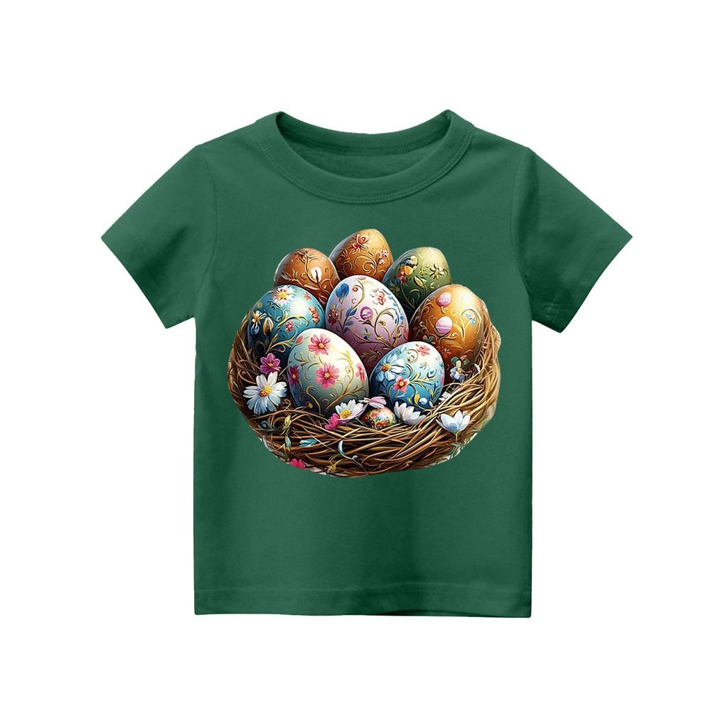 Children's Tops Boys Girls Easter Print Short-sleeved T-shirt Tops Bottoming Shirt