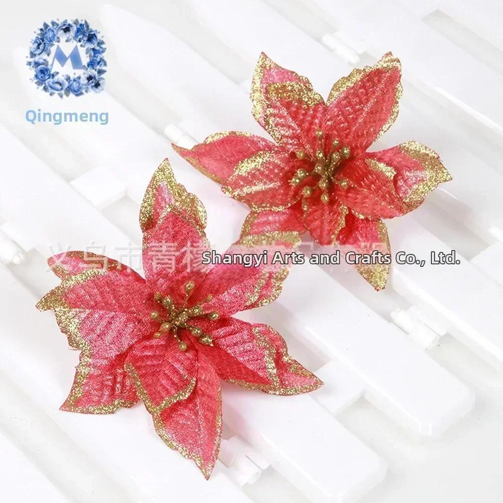 Christmas Decoration 14*14cm Christmas Poinsettia Easy Attach Christmas Flowers Christmas Wreath Easy Attachment