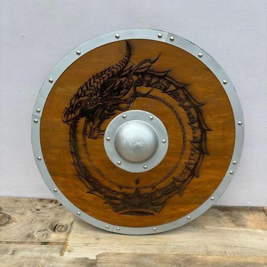 60.96 Cm Hand-Carved Dragon King Viking Medieval Shield Wall Decor Gift