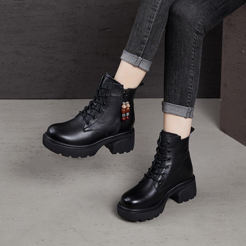 Leather Thick-soled Retro Martin Boots Women's Small Height-increasing Women's Shoes Autumn and Winter Ethnic Style Versatile Boots Women's Short Boo