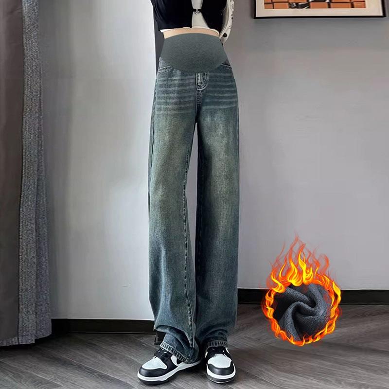 #Maternity Straight Pants Extended Version Tall Velvet Jeans Loose Wide-leg Pants Casual Trousers