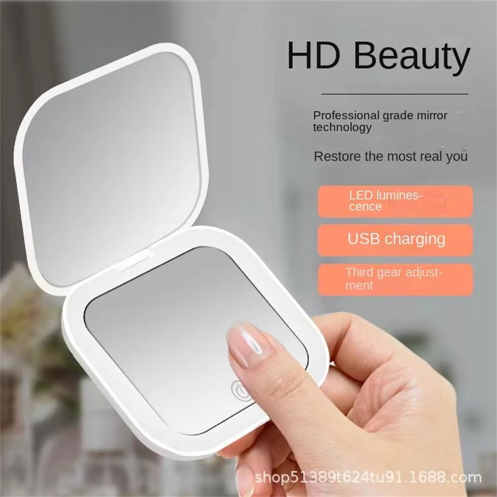 Mini Compact Foldable Pocket Hand Led Makeup Mirror With Led Light 5X/10X Magnification Rechargeable And Small