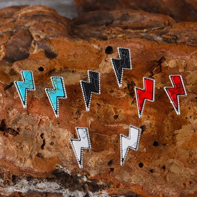 4 Pairs Bohemian Colorful Turquoise Lightning Ear Studs Earrings For Women Men Daily Wear Western Cowboy Cowgirl Jewelry Accessories Couple Gifts
