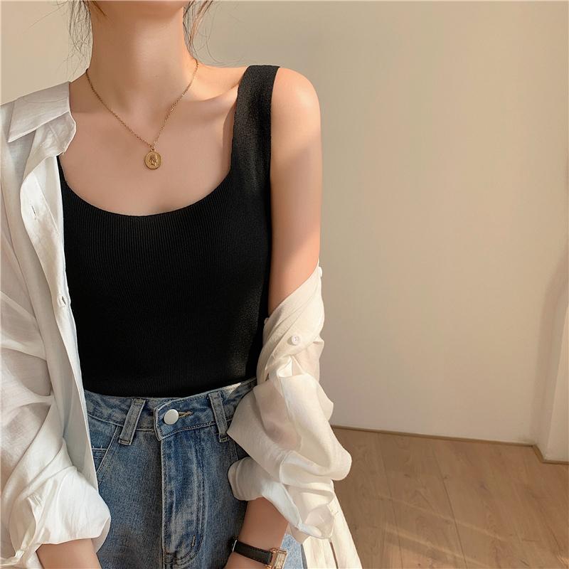Ladies' Summer Backless T-shirt Women's Casual U-neck Tank Vest Fashion Women's Tank Tops