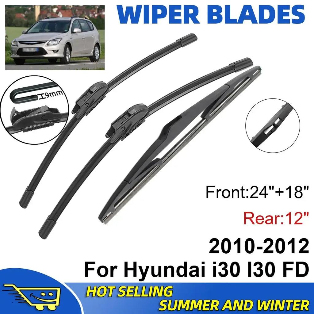 3PCS For Hyundai I30 I30 FD 2010-2012 24" + 18"+ 12" Front Rear Wiper Blades Windshield Windscreen Window Cutter Accessories