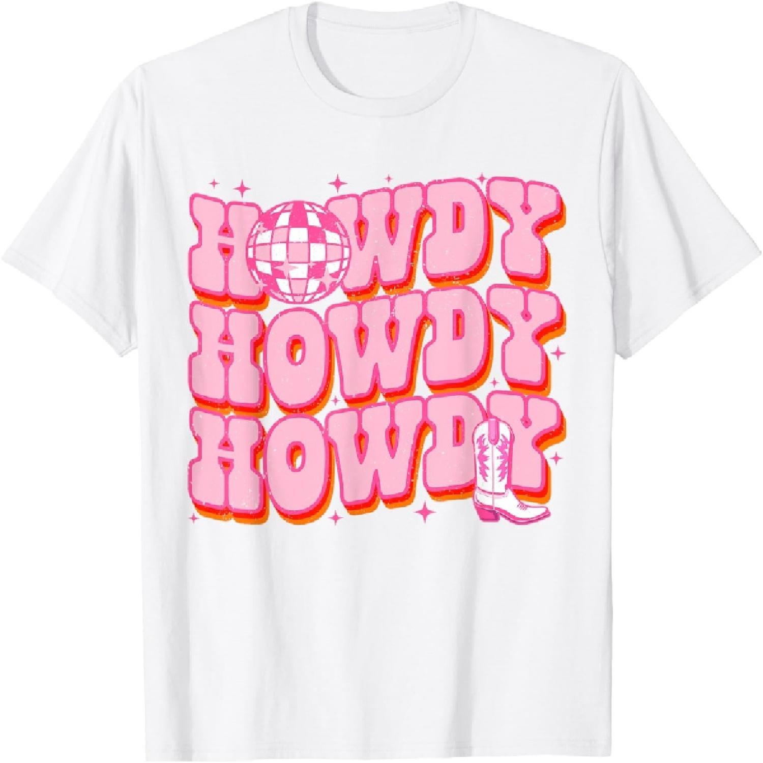 Howdy Southern Western Girl Country Rodeo Pink Cowgirl Disco T-Shirt XXXXXL белый