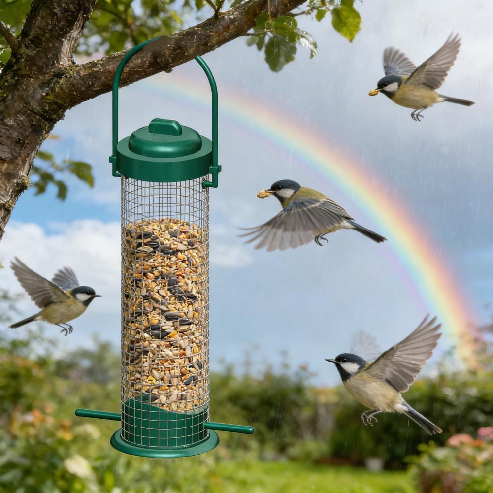 Bird Feeder Suspended From Dark Green Wrought Iron Feeder Pet Bird Bird Feeding Feeder Steel Supplies Stainless Mesh Hummin C4S3