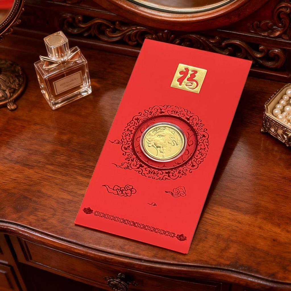 Rote Chinesische Umschläge 2026 Pferd Andenken-Päckchen Sammlermünze für Neujahr Jungen Mädchen Erwachsene Ältere Familie Freunde Winter