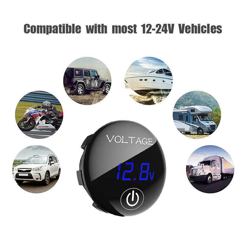 DC 5V-48V LED Panel Digital Voltage Voltmeter Meter Battery Capacity Display Volt with Touch ON/OFF Switch for Car Boat Marine