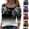 Women Shirt Floral Print Gradient Color All Match Spring Blouse for Daily Wear