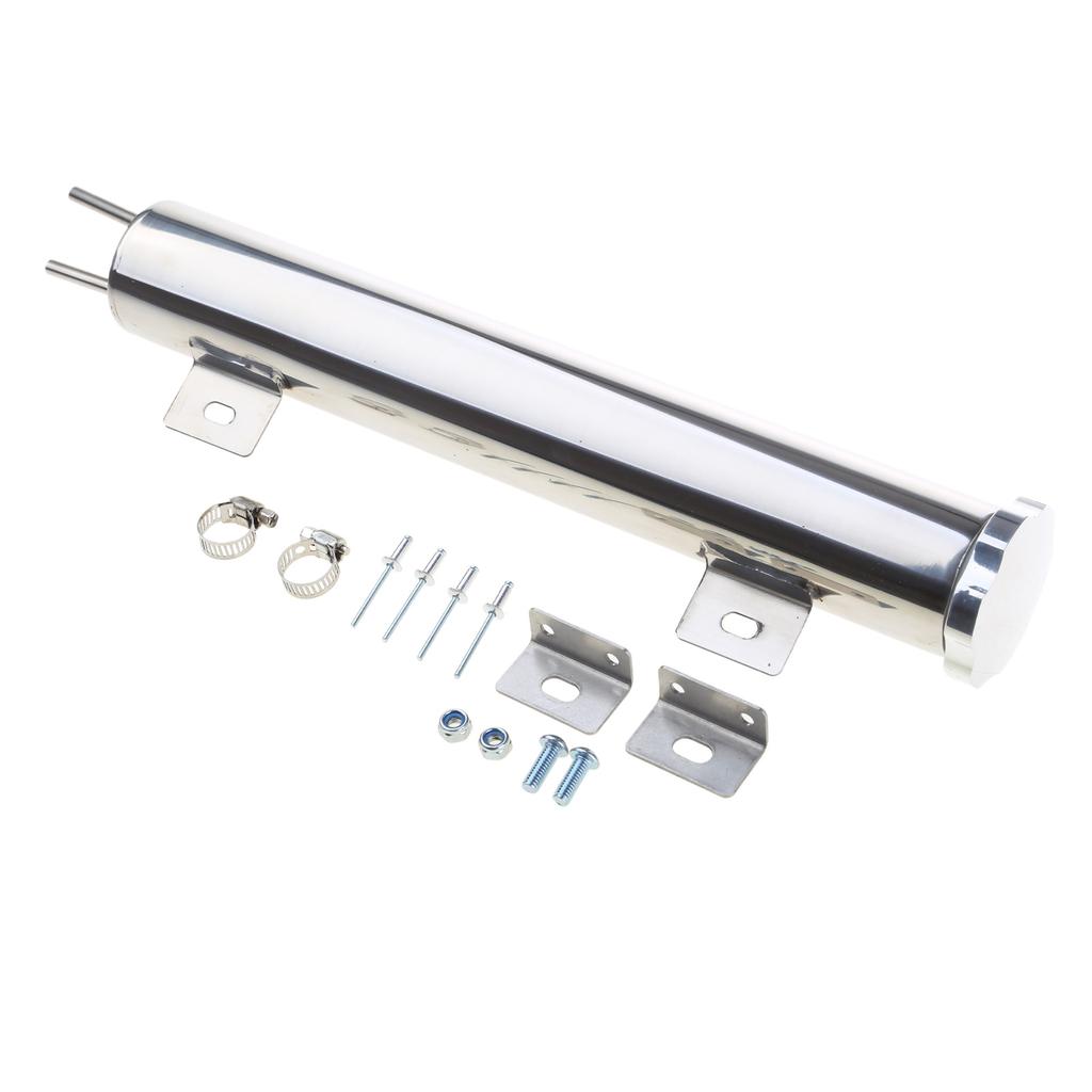 2x13inch Radiator Coolant Overflow Puke Tank Can Polished Stainless Radiator Reservoir Tank Universal Radiator Catch Can